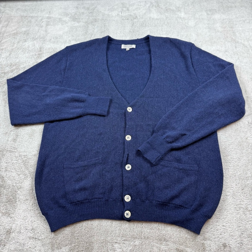 SOLD ?VTG Tuttle D.S. Knit 100% Alpaca Cardigan Sweater men’s size XXL navy blue